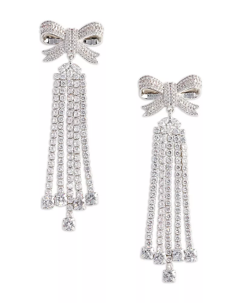 Self Portrait Crystal Bow Drop Earrings