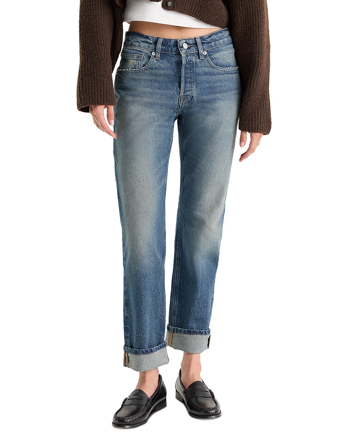 Good American Vintage Mid Rise Straight Ankle Jeans