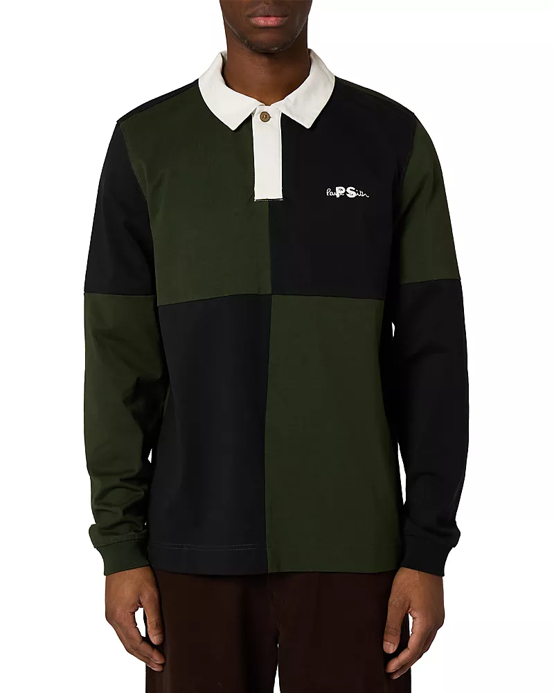 Ps Paul Smith Check Block Cotton Rugby Polo Shirt