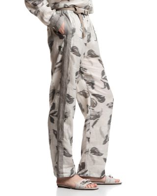Linen Flower Print Pants