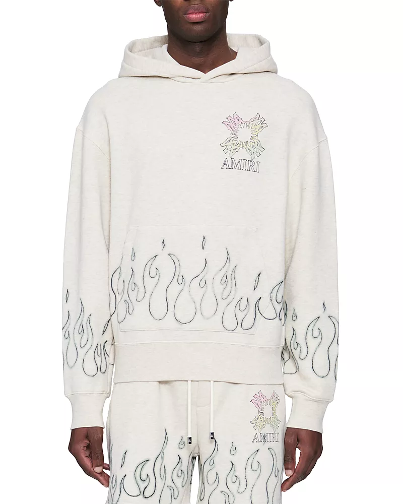amiri Logo Flame Graphic Cotton Hoodie