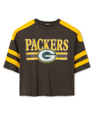  Women's NFL Green Bay Packers Striped Bling Crop Tee