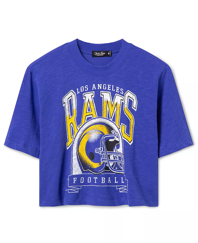 Junk Food Clothing Women's Los Angeles Rams Helmet Mock Neck Crop Tee