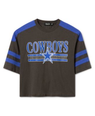 Junk Food Clothing Women's Dallas Cowboys Striped Bling Crop Tee