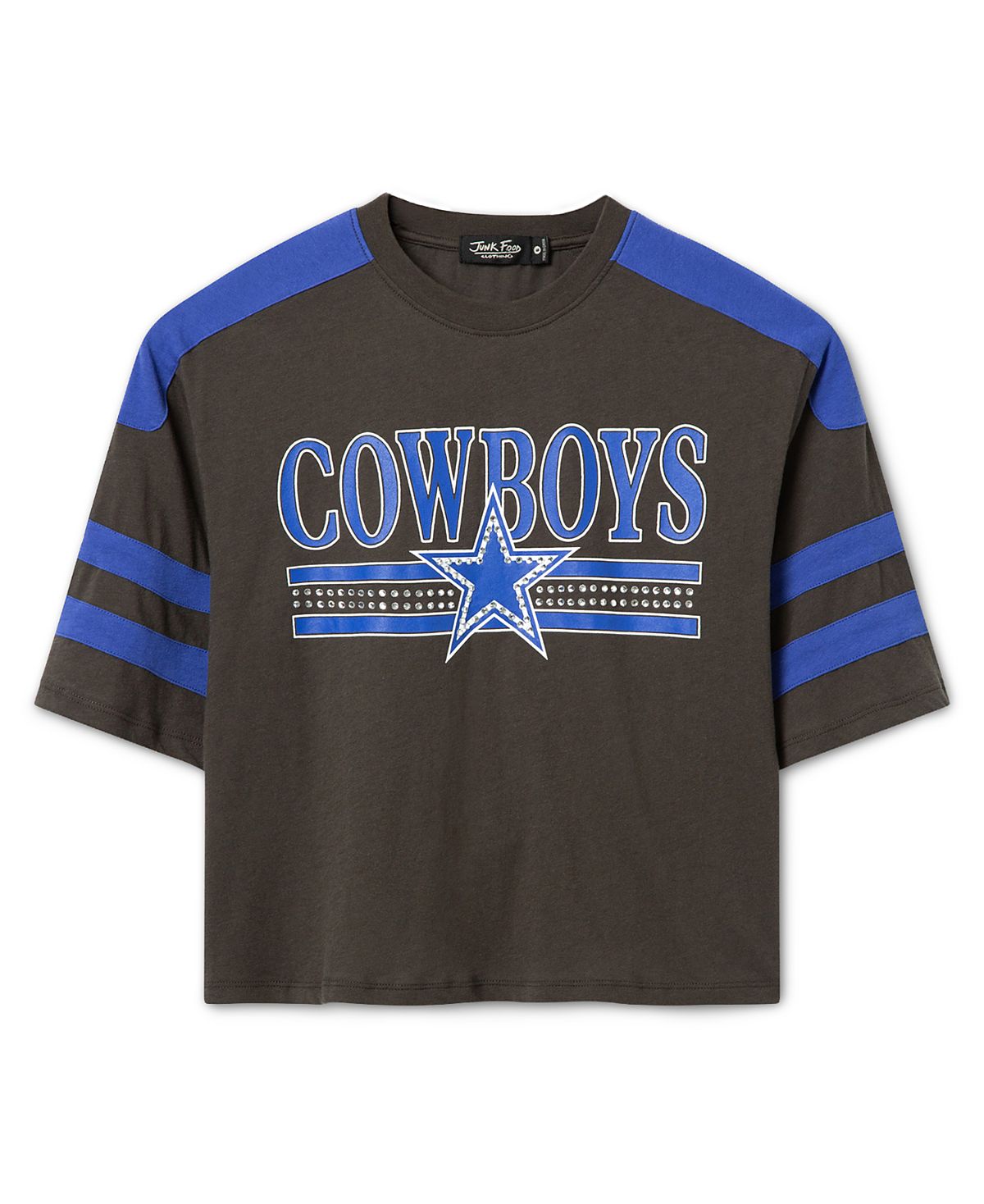 Junk Food Clothing Women's Dallas Cowboys Striped Bling Crop Tee
