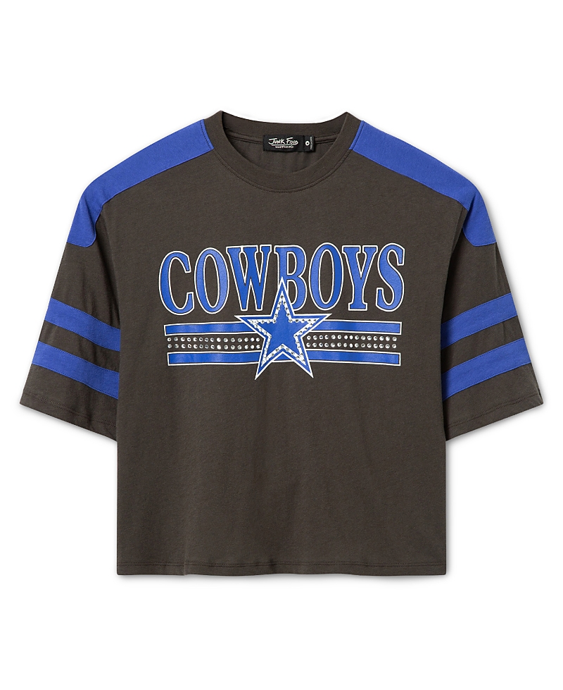 Junk Food Clothing Women's Dallas Cowboys Striped Bling Crop Tee