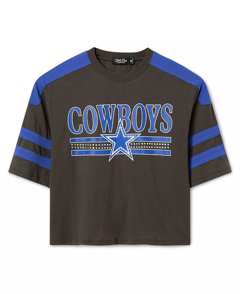 Junk Food Clothing Women's Dallas Cowboys Striped Bling Crop Tee