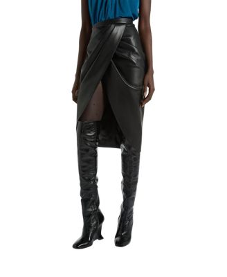 Balmain Draped Lambskin Midi Skirt