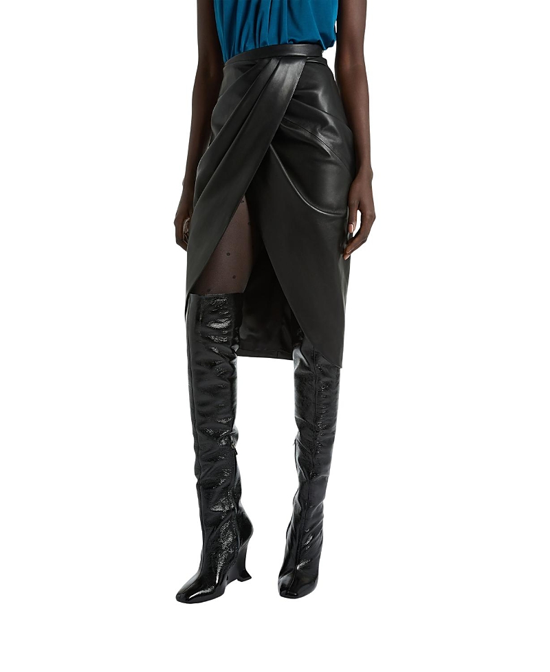 Balmain Draped Lambskin Midi Skirt
