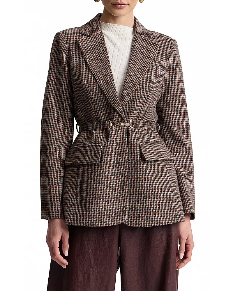 Avec Les Filles Houndstooth Belted Blazer