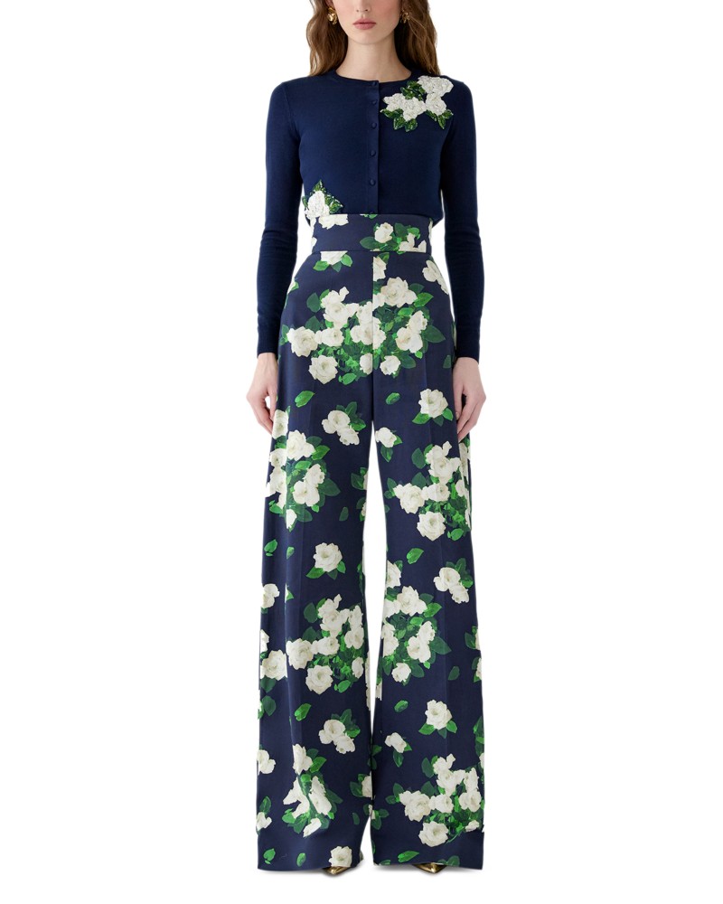 Carolina Herrera Diane Printed Wide Leg Pants in Midnight Multi