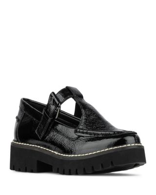 Women's T Strap Leather Suede Loafer Flats