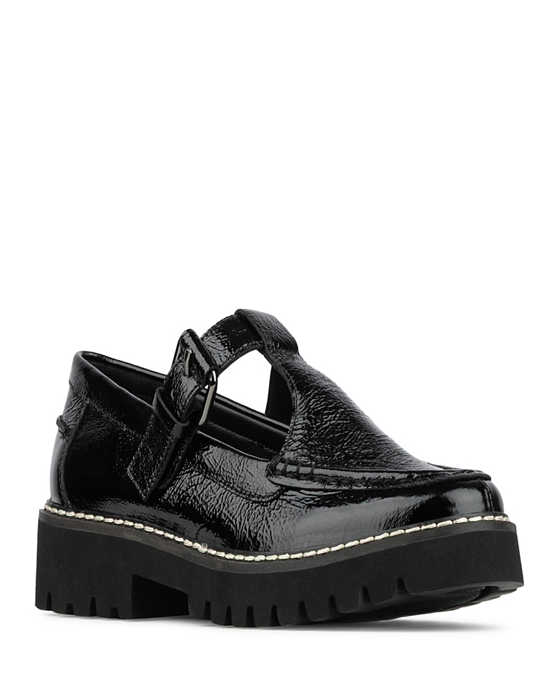 Donald Pliner Women's T Strap Leather Suede Loafer Flats In Black