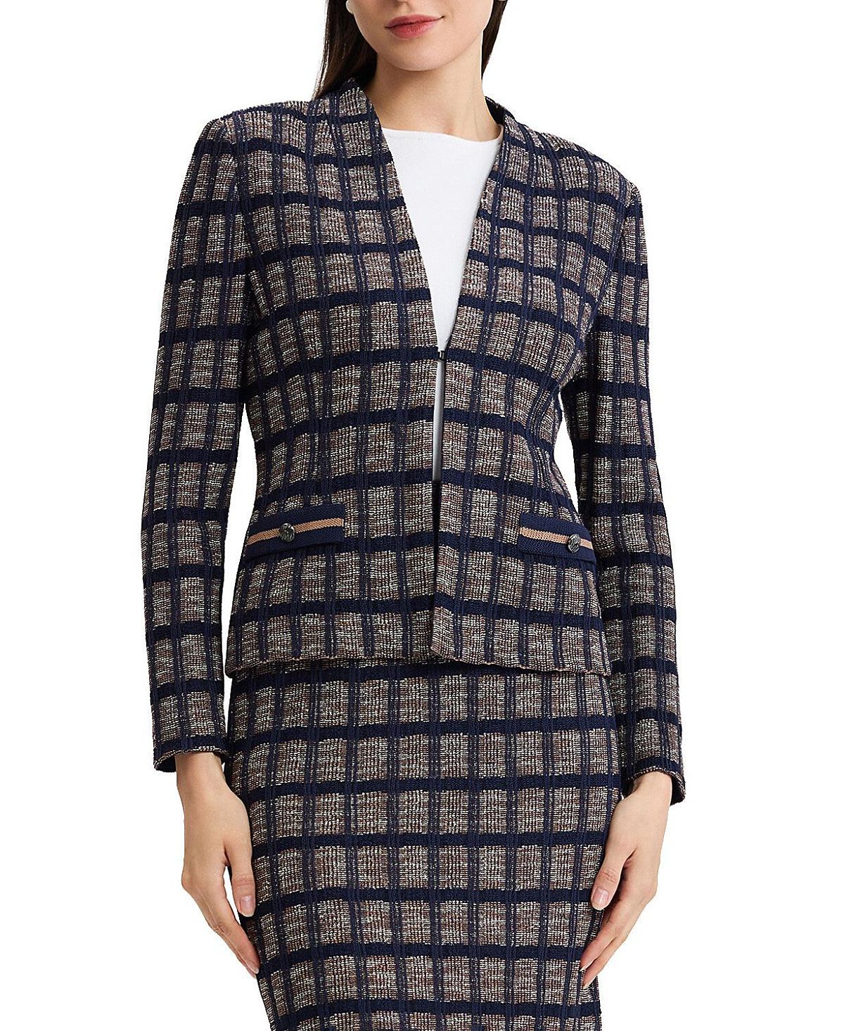 Ming Wang Plus Checkered Knit Jacket