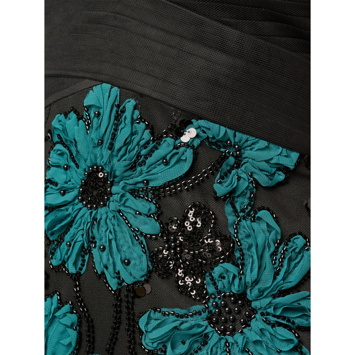 3D Embroidered Pleated Bodice Dress