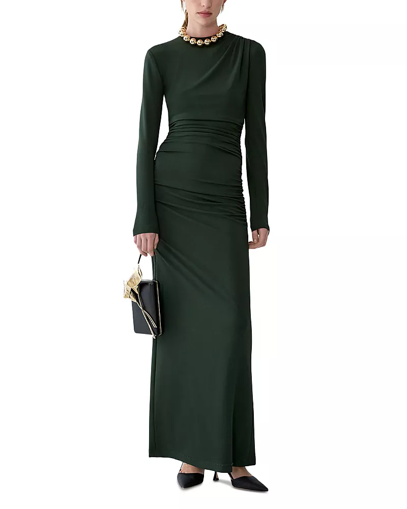 Carolina Herrera Long Sleeve Back Slit Maxi Dress