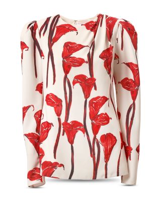 Printed Draped Long Sleeve Blouse