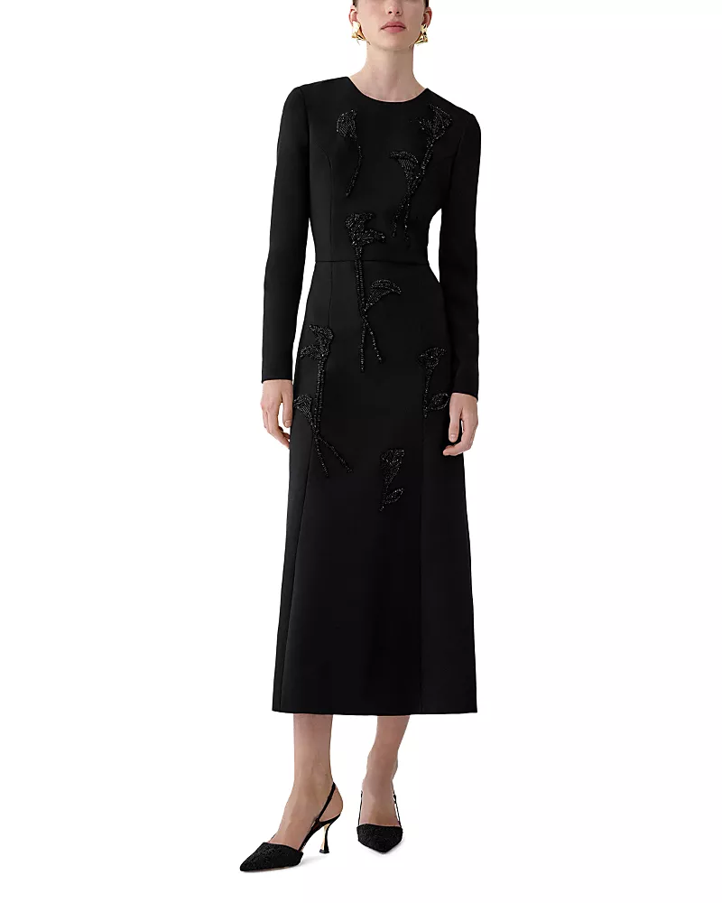 Carolina Herrera Embellished Long Sleeve Midi Dress