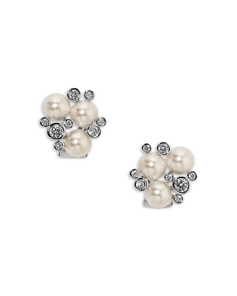 Nadri Cubic Zirconia & Imitation Pearl Under the Sea Crown Cluster Stud Earrings
