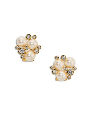 Cubic Zirconia & Imitation Pearl Under the Sea Crown Cluster Stud Earrings