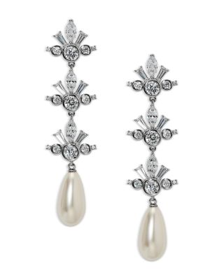 Cubic Zirconia & Imitation Pearl Under the Sea Triple Crown Drop Earrings