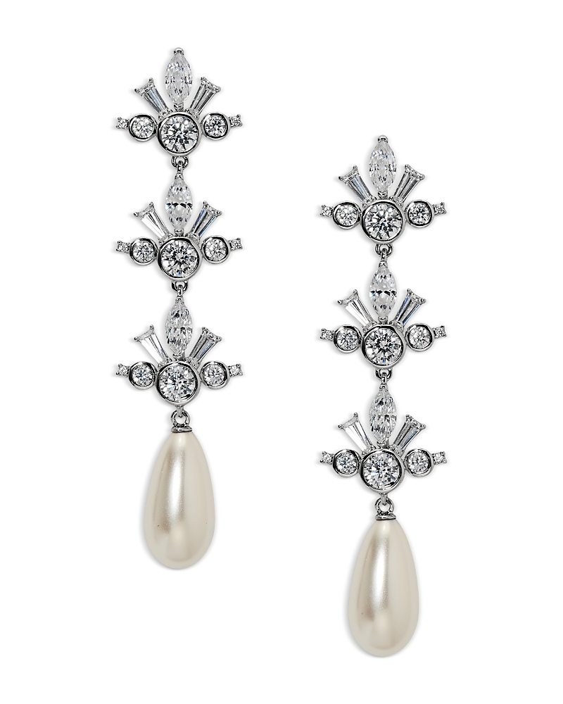 Nadri Cubic Zirconia & Imitation Pearl Under the Sea Triple Crown Drop Earrings