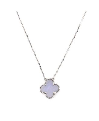  Vintage Alhambra Pendant Necklace 18K White Gold and Chalcedony, 16.25"