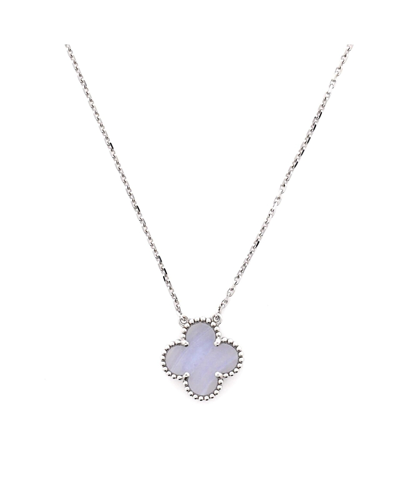Pre-Owned Van Cleef & Arpels Vintage Alhambra Pendant Necklace 18K White Gold and Chalcedony, 16.25