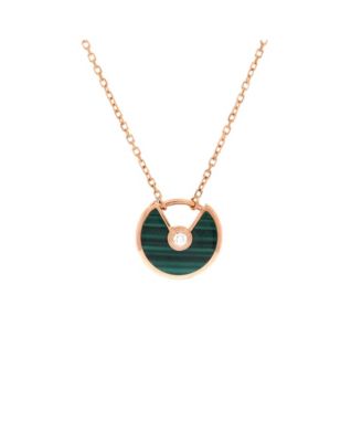  XS Amulette de Cartier Pendant Necklace 18K Rose Gold with Malachite and Diamond, 16"