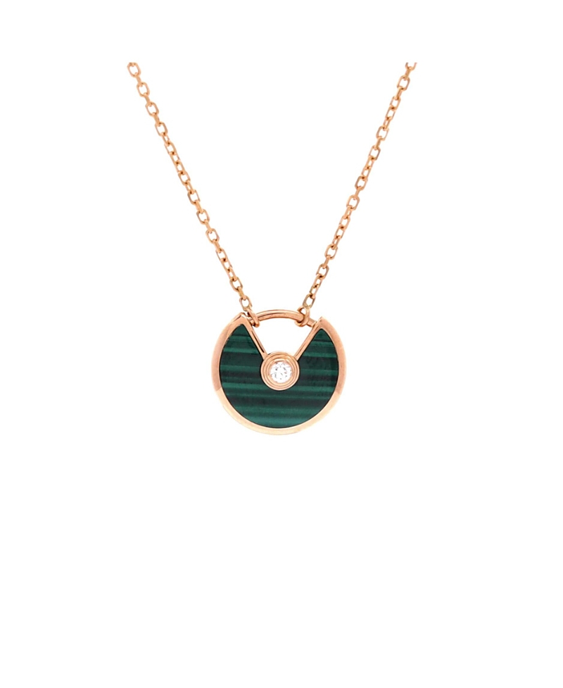 Pre-Owned Cartier Xs Amulette de Cartier Pendant Necklace 18K Rose Gold with Malachite and Diamond, 16