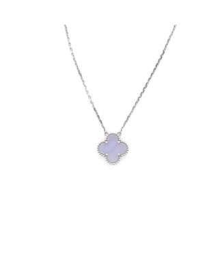  Vintage Alhambra Pendant Necklace 18K White Gold and Chalcedony, 16.25"
