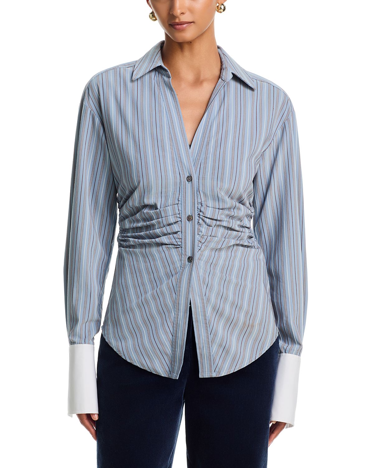 Veronica Beard Devra Ruched Button Down Shirt