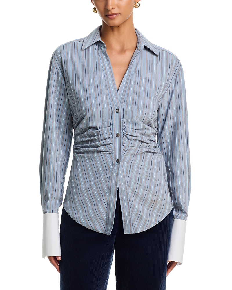 Veronica Beard Devra Ruched Button Down Shirt