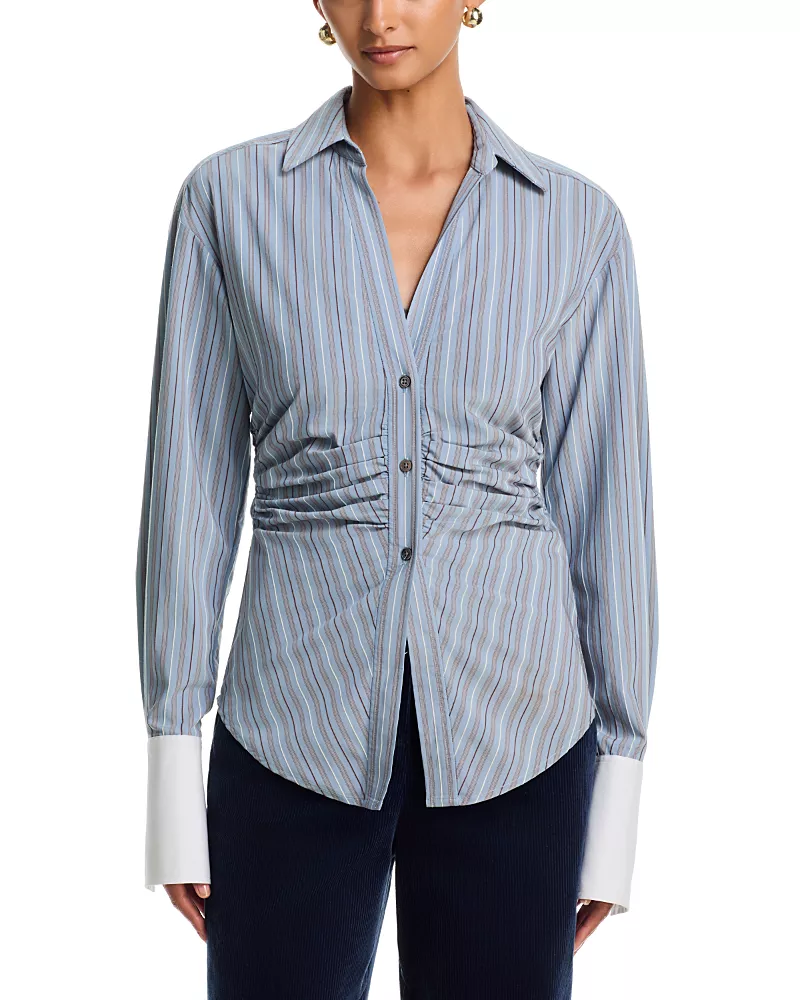 Veronica Beard Devra Ruched Button Down Shirt