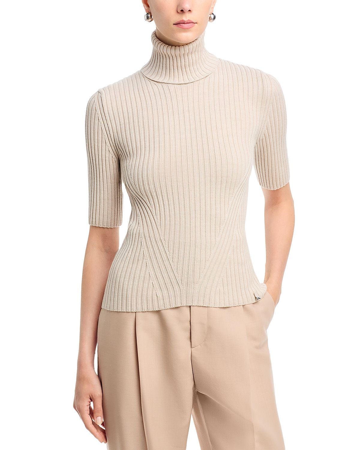 Herno Turtleneck Short Sleeve Rib Knit Wool Sweater