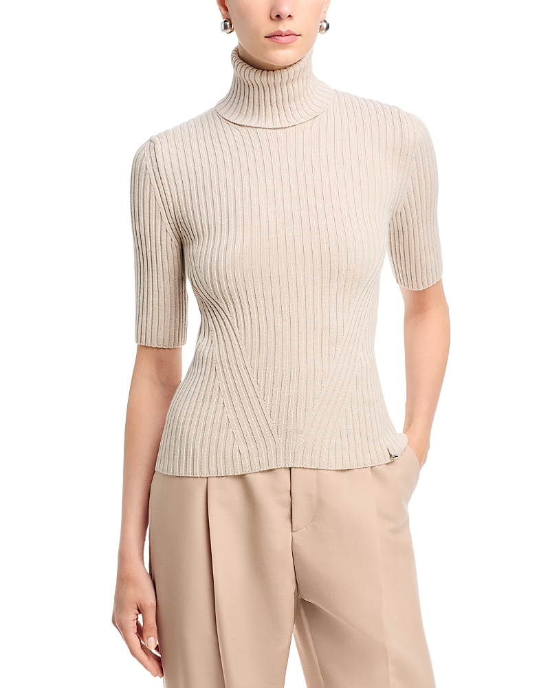 Herno Turtleneck Short Sleeve Rib Knit Wool Sweater