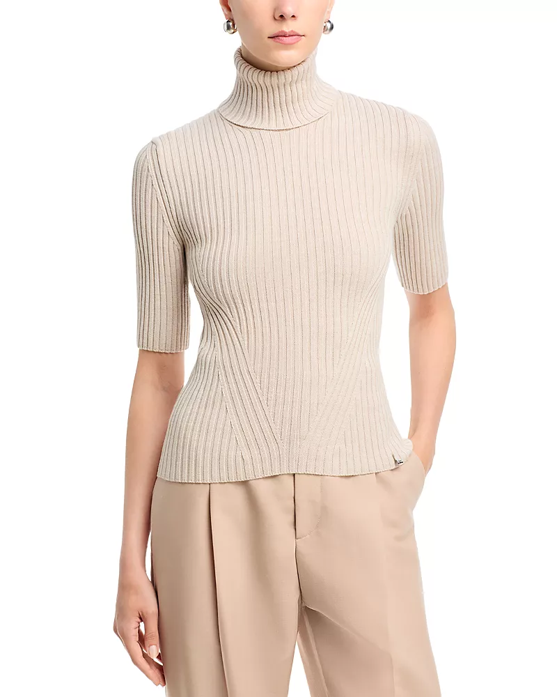 Herno Turtleneck Short Sleeve Rib Knit Wool Sweater