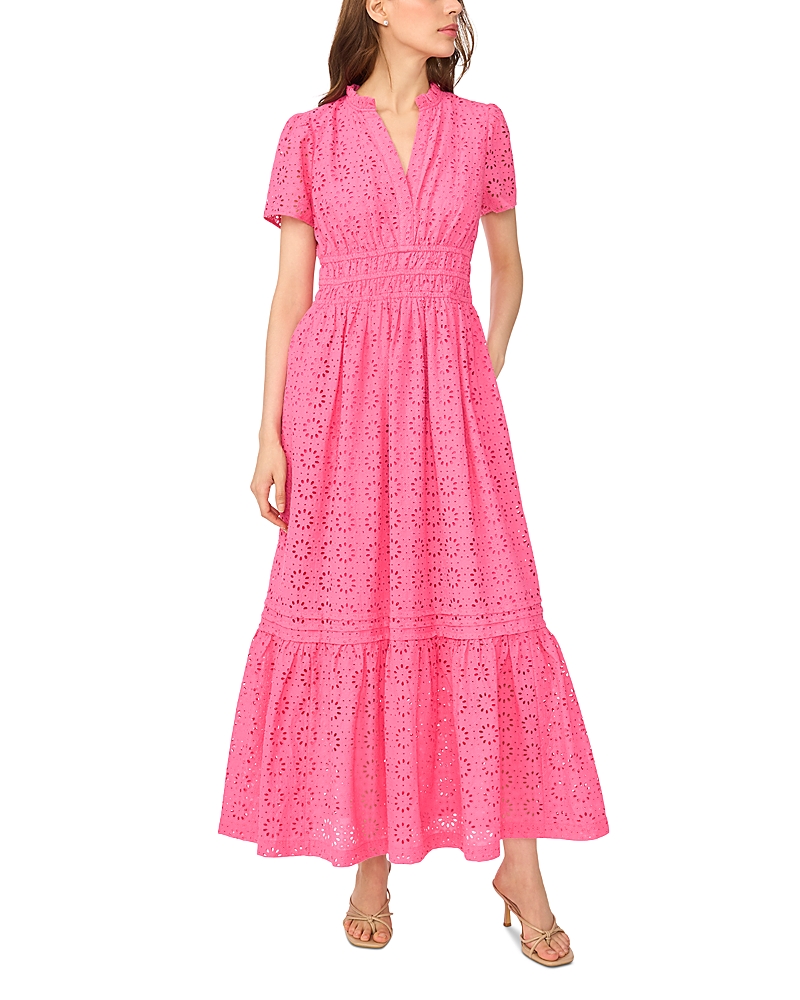 Cece Eyelet Split Neck Maxi Dress