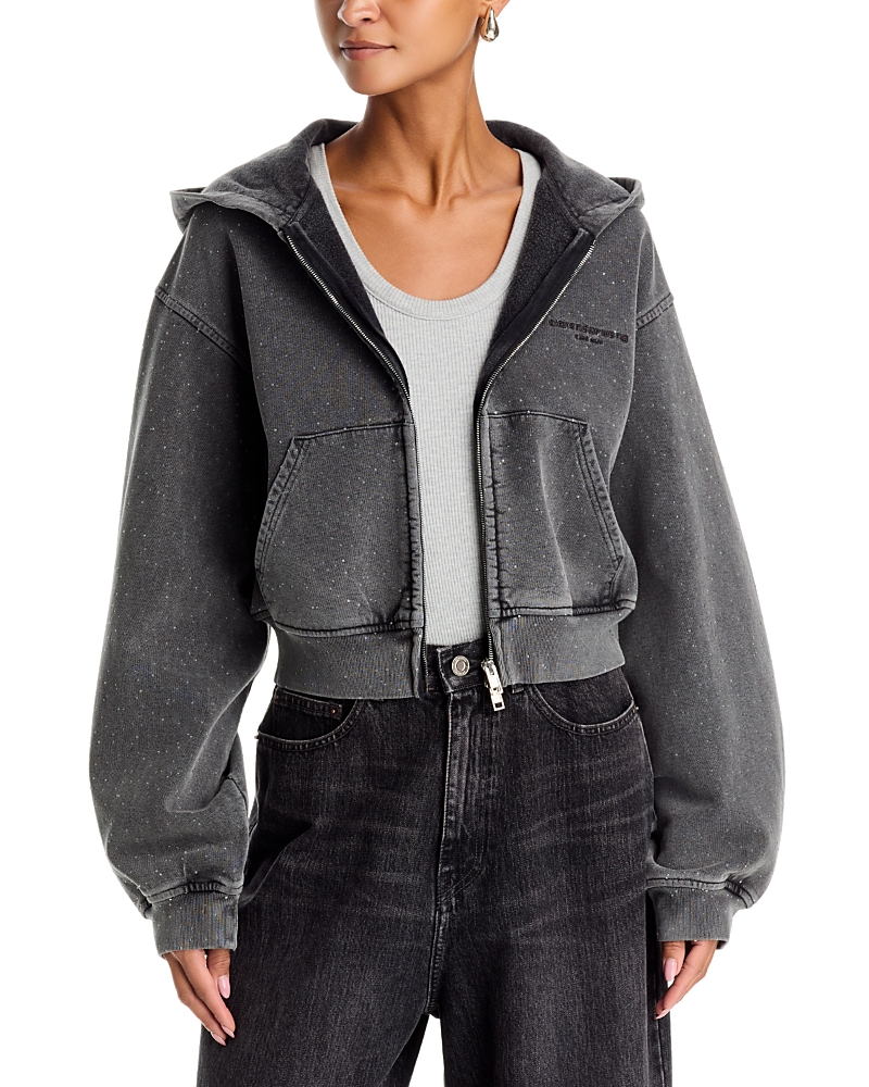 Alexander Wang Alexanderwang Zip Up Hoodie With Allover Hotfix In Washed Asphalt