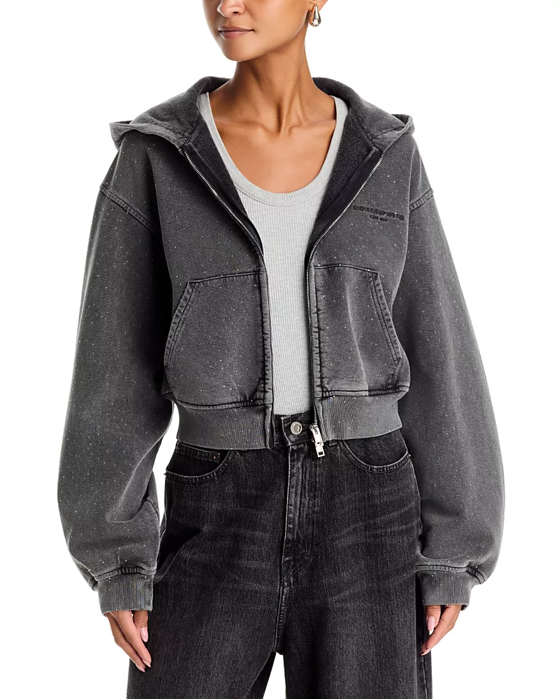 alexanderwang Zip Up Hoodie with Allover Hotfix