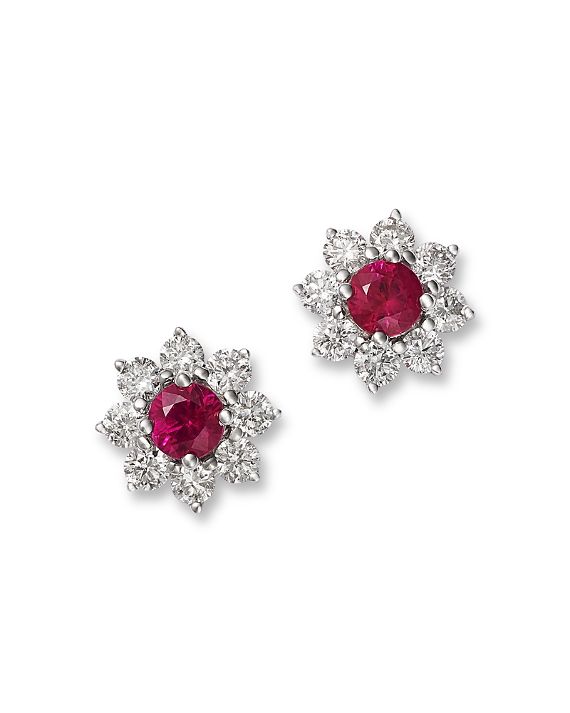 Bloomingdale's Fine Collection Gemstone & Diamond Classic Flower Cluster Stud Earrings in 14K Gold · OS