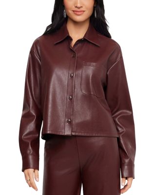 Faux Leather Long Sleeve Button Up Shirt