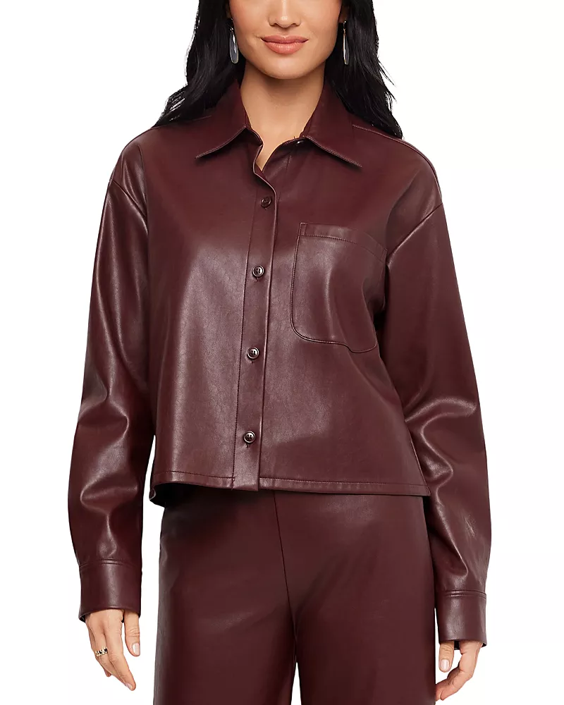 Karen Kane Faux Leather Long Sleeve Button Up Shirt