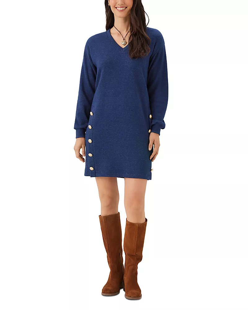 Karen Kane Long Sleeve V Neck Button Detail Dress