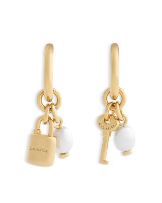 Iconic Imitation Pearl Lock & Key Charm Huggie Hoop Earrings