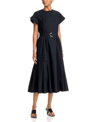 Pleated Poplin Midi Dress