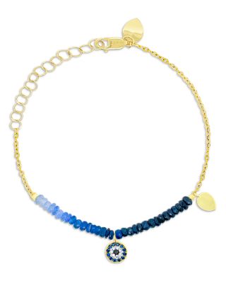 14K Yellow Gold Blue Sapphire & Diamond Bead Evil Eye Charm Bracelet
