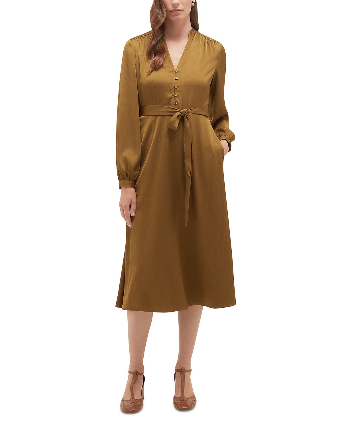 Hobbs London Katia Button Placket Tie Waist Dress