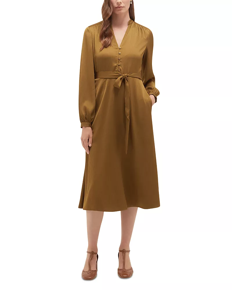 Hobbs London Katia Button Placket Tie Waist Dress