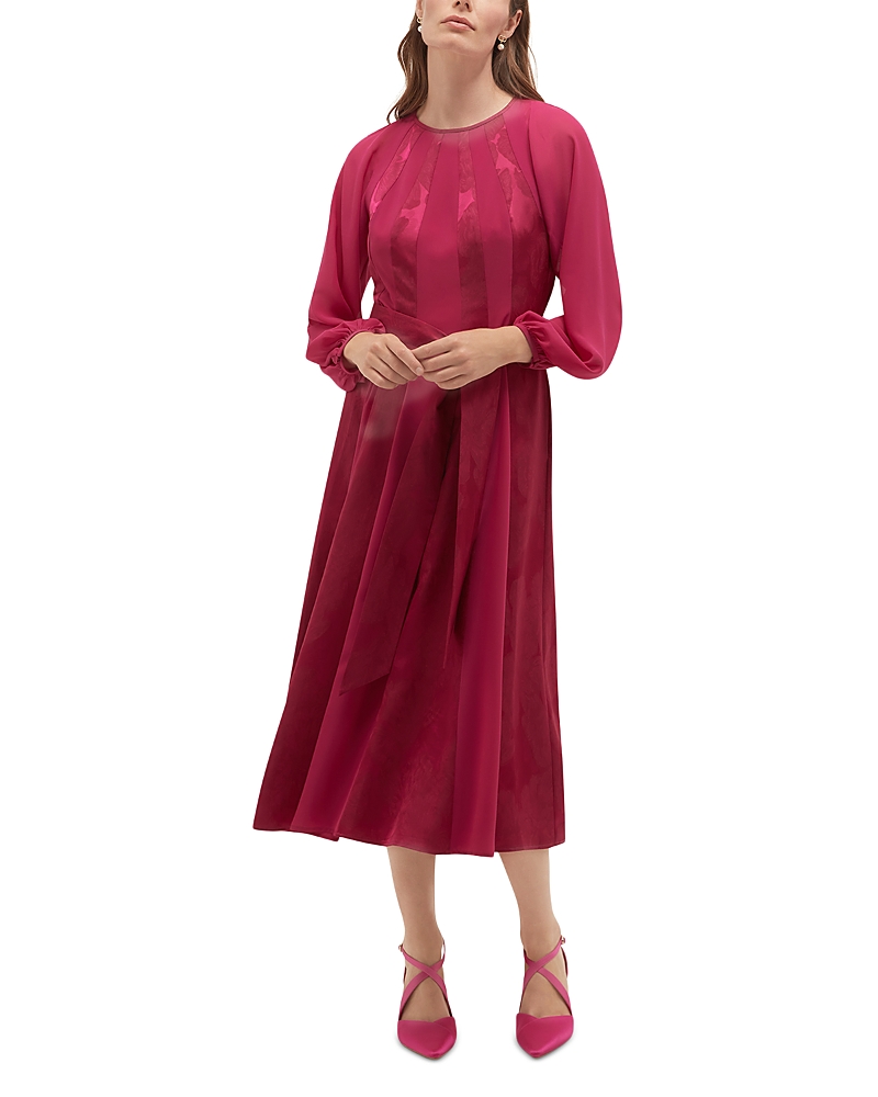 Hobbs London Petites Loren Jacquard Belted Midi Dress